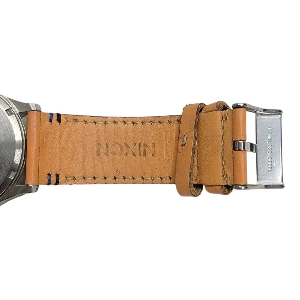 Nixon The Sentry Watch Mens Stainless Steel Leather Band Day Date Black Dial